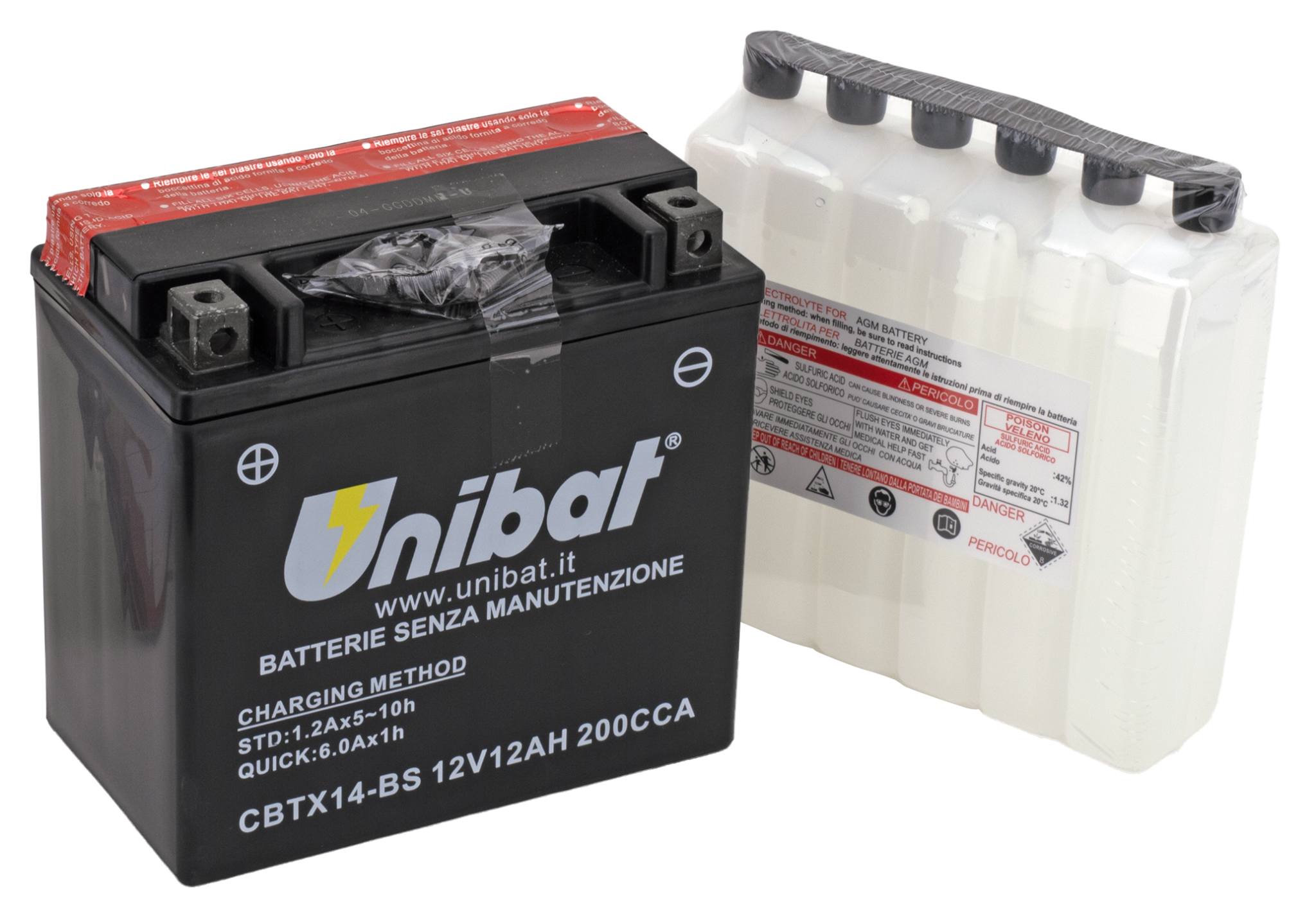 BATTERIE UNIBAT AGM A SECCO CON PACCHETTO DI ACIDO