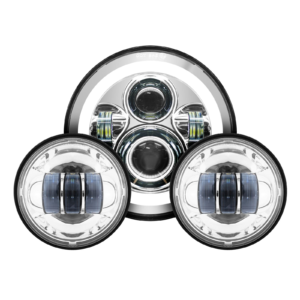 7" LED Chrome HALOMAKER® Headlight (Daymaker Replacement) with Auxiliary Passing Lamps for Harley® Touring & Softail