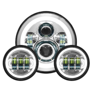 7" LED Chrome HALOMAKER® Headlight (Daymaker Replacement) with Auxiliary Passing Lamps for Harley® Touring & Softail