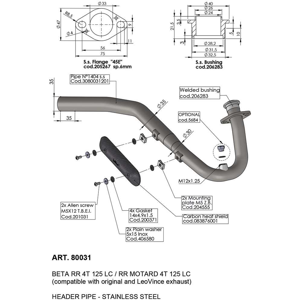 Scarico - De-Catalizzatore (B) BETA RR 125 4T LC Enduro cc 125 2021-2023