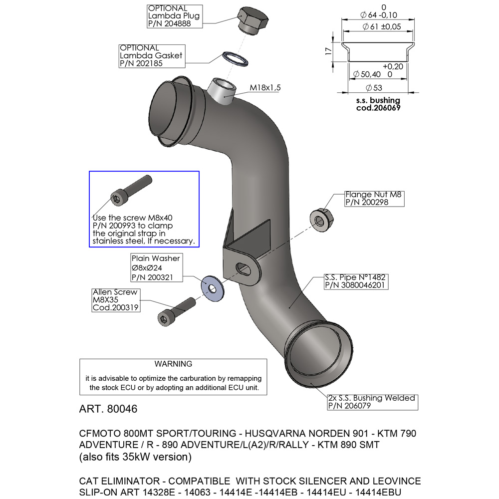 Scarico - De-Catalizzatore (B) CF Moto MT 800 Explore (->2024) cc 800 2022-2024