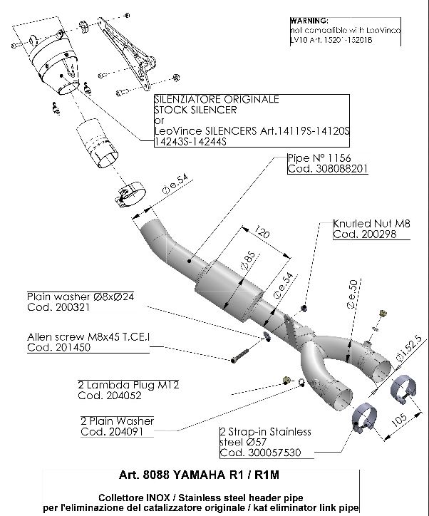 Scarico - De-Catalizzatore (B) YAMAHA R1 (2015->) cc 1000 2015-2025