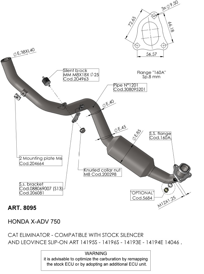 Scarico - De-Catalizzatore (B) HONDA X-ADV 750 (->2024) cc 750 2017-2024